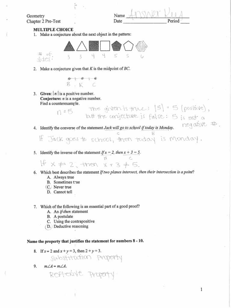 chapter 2 chapter test geometry answers