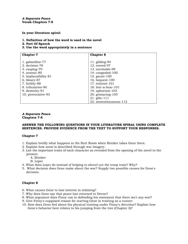 a separate peace final test answer key