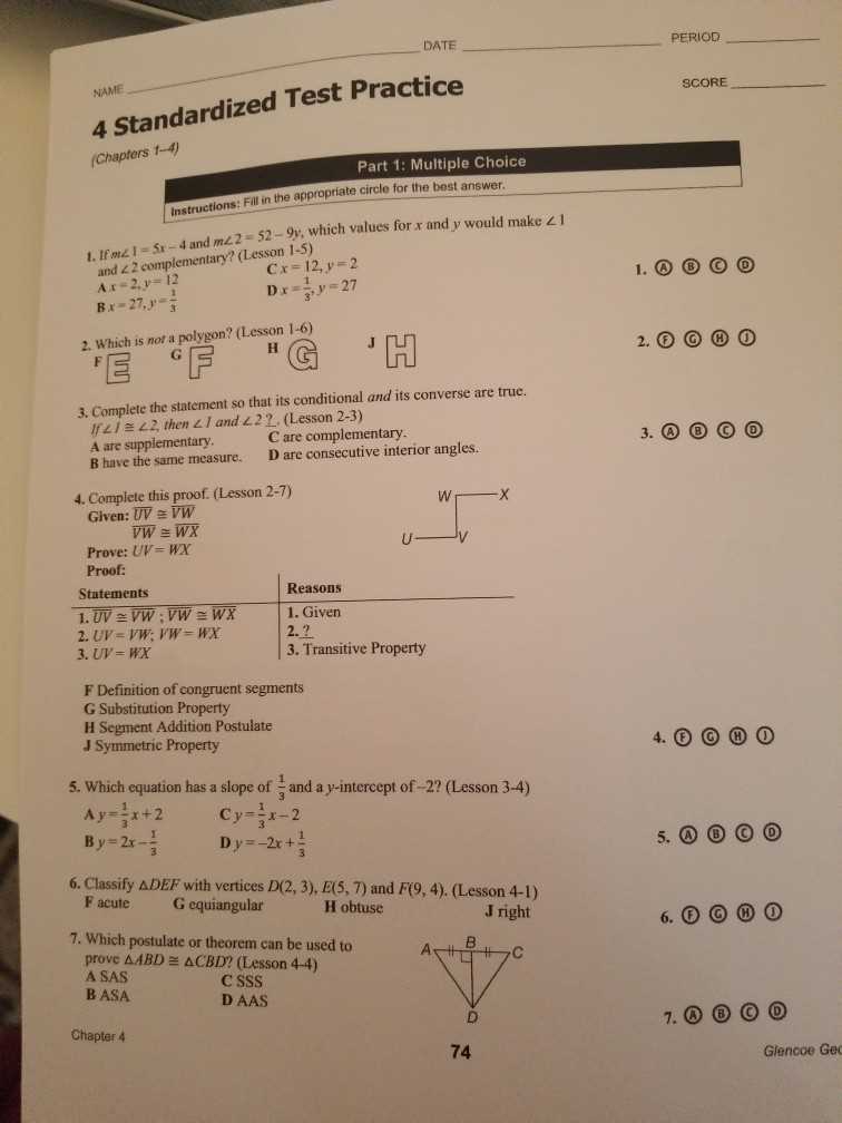 chapter 2 standardized test practice answers geometry
