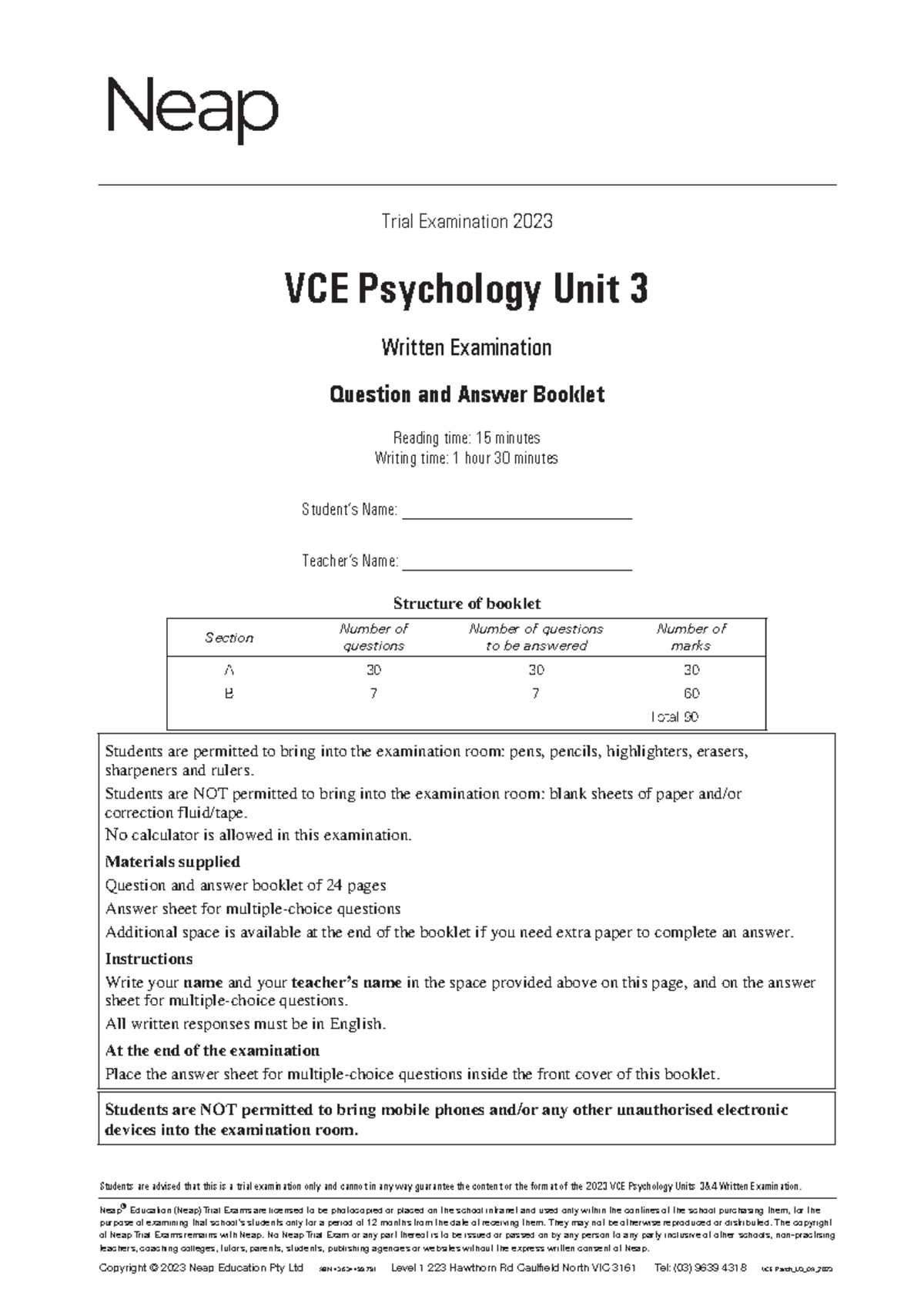 psychology unit 3 test answers