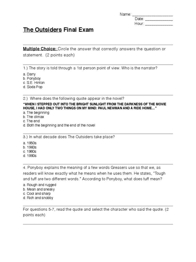 the outsiders final test with answers