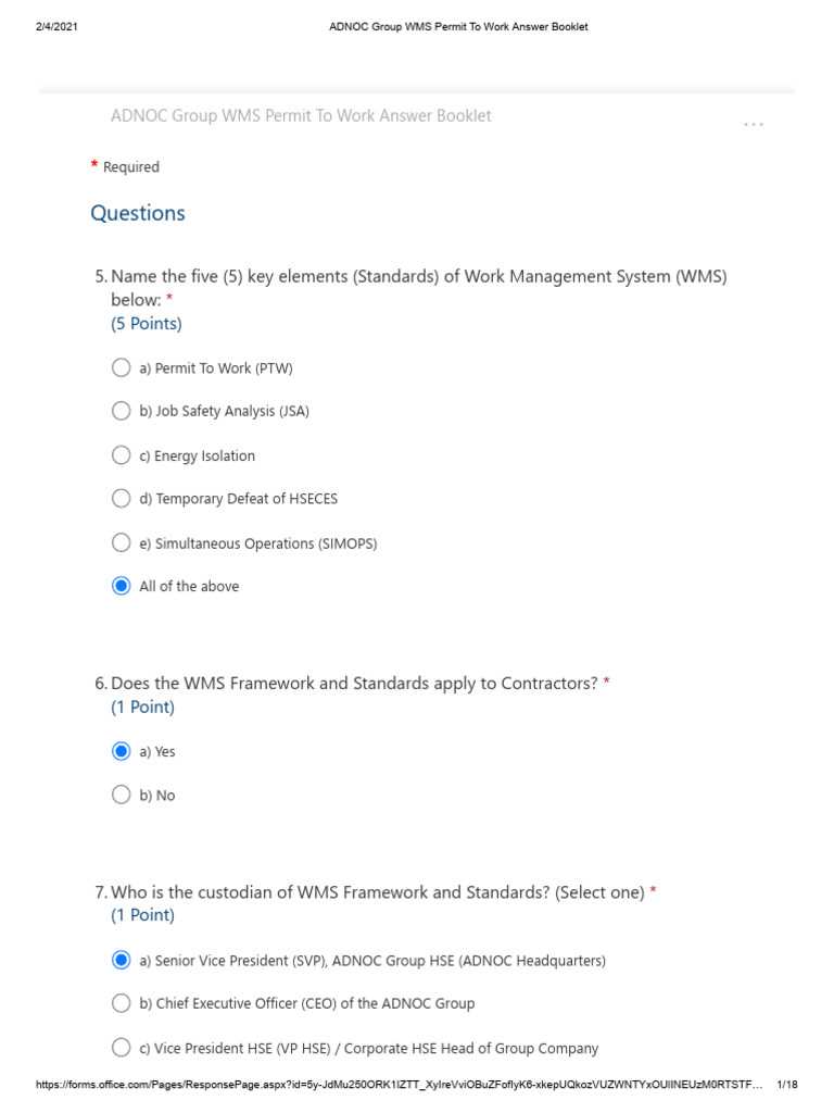 work permit receiver exam questions and answers