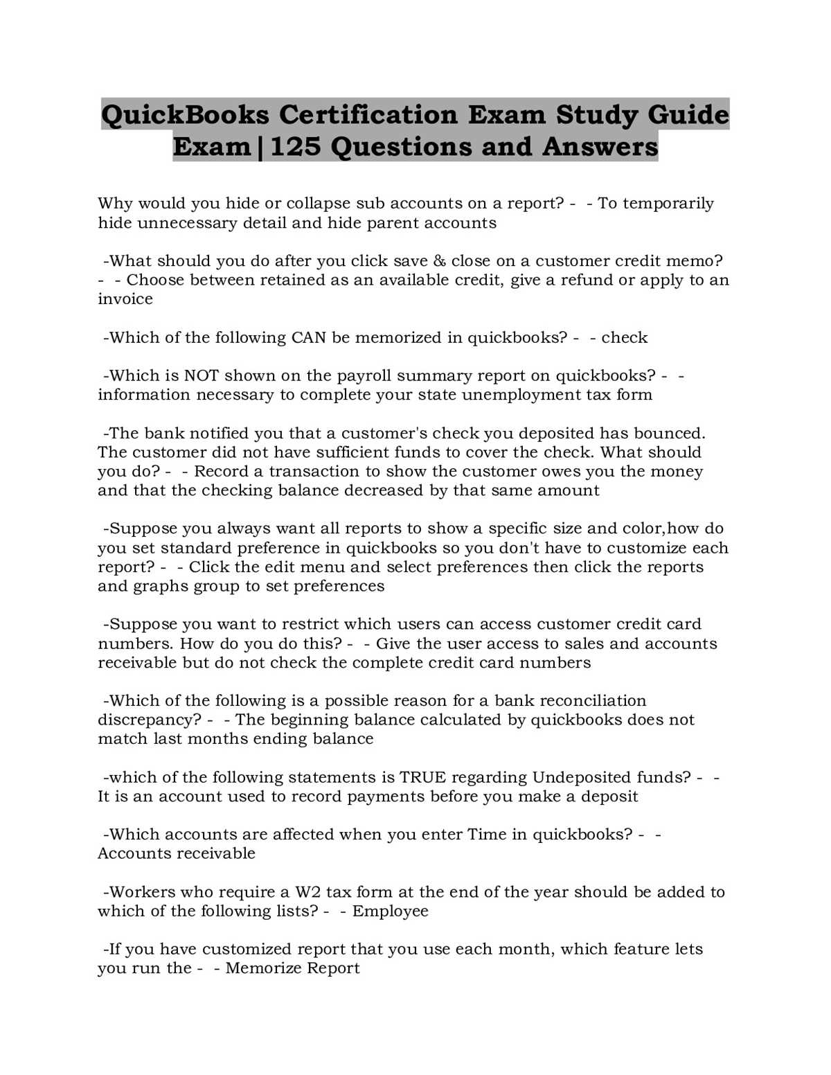 quickbooks sales and customers exam answers