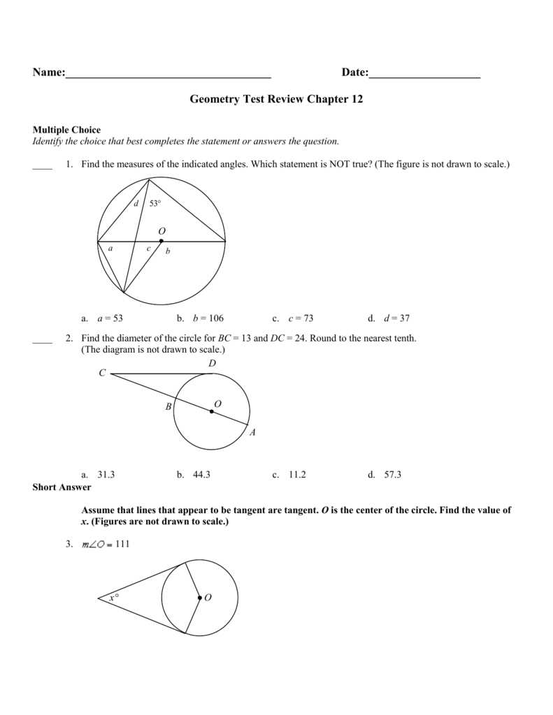 circles geometry test answers
