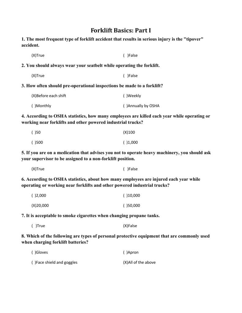 answers for forklift test