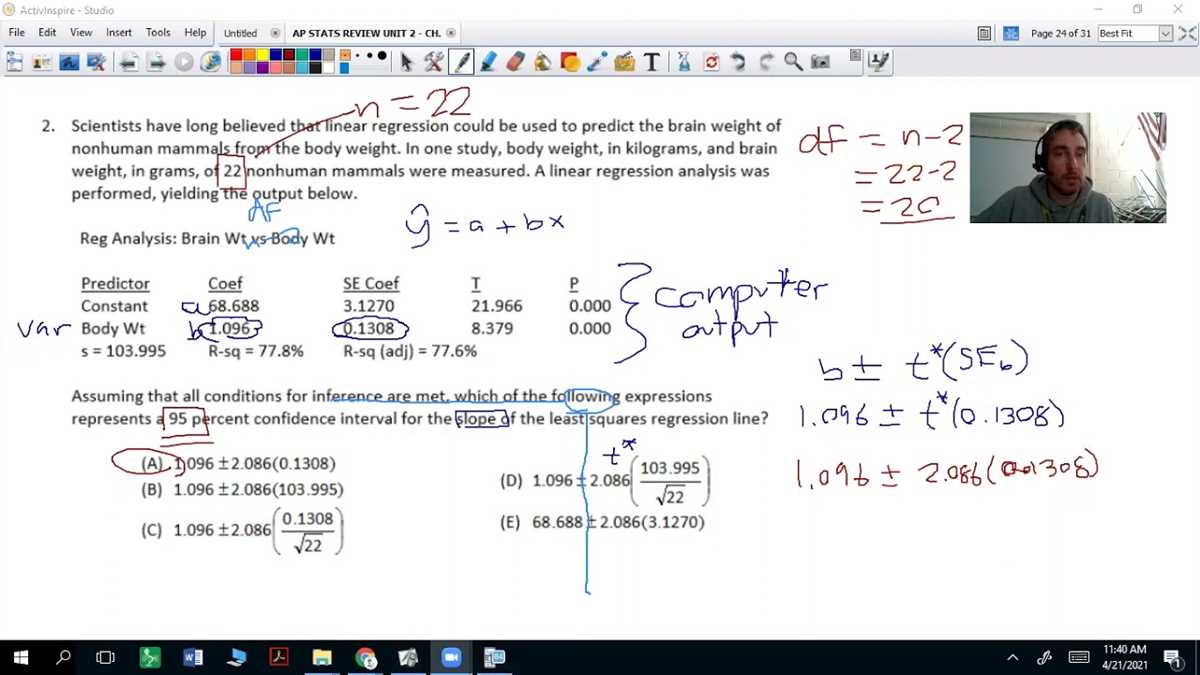 ap statistics test b linear regression answers