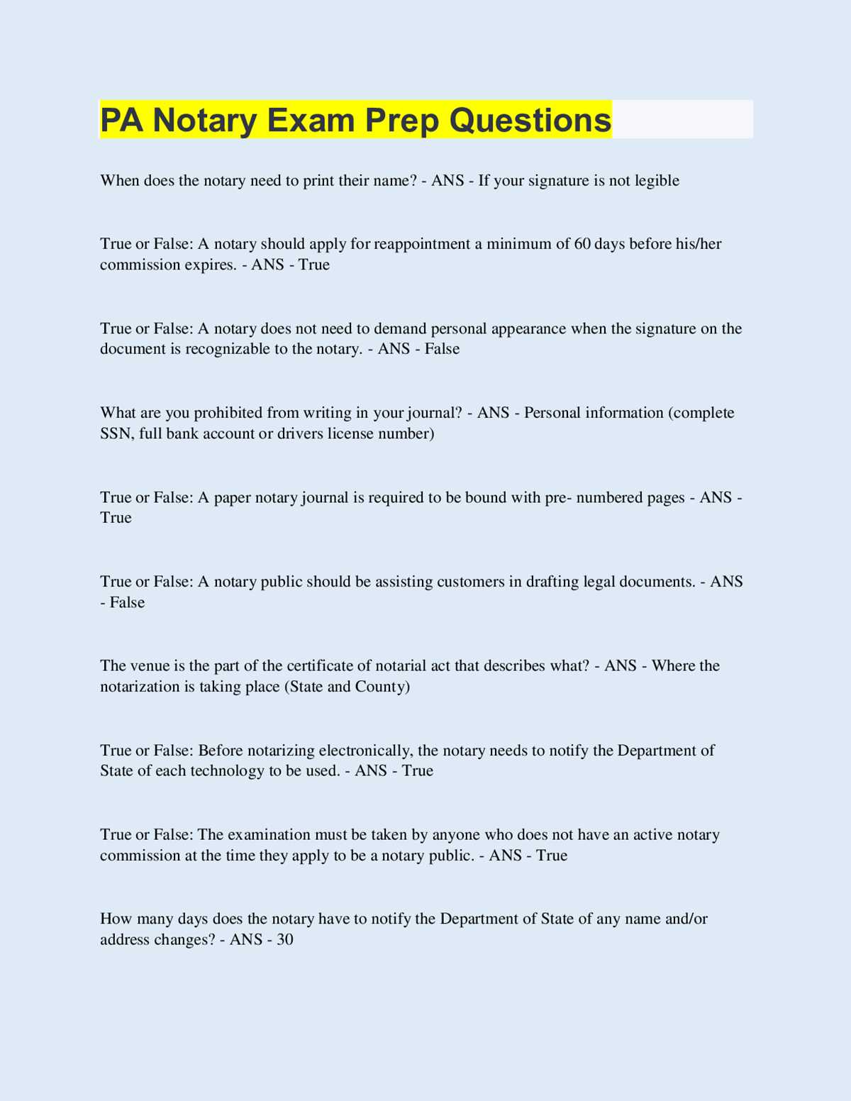 ct notary public exam answers