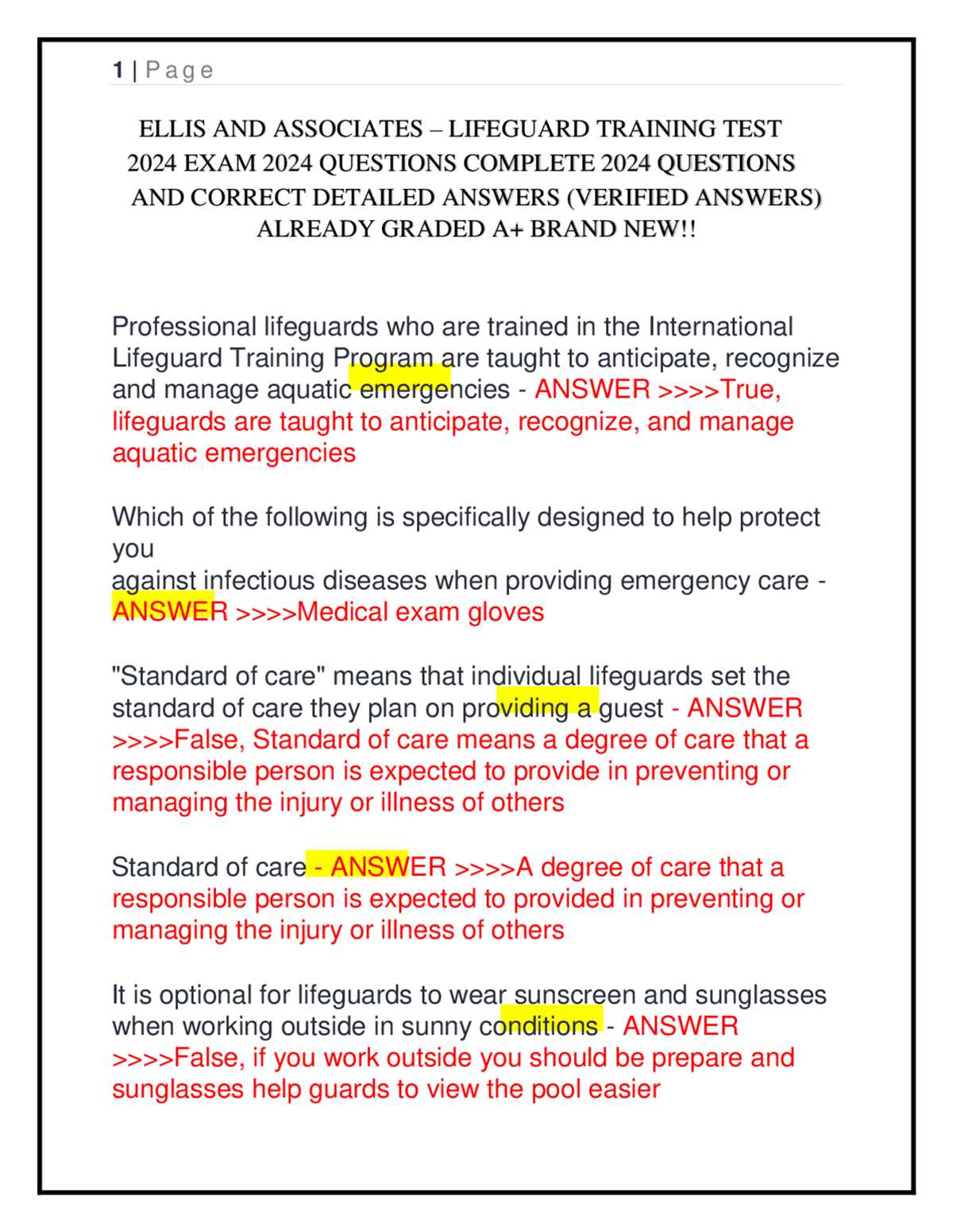 lifeguarding skills test answers