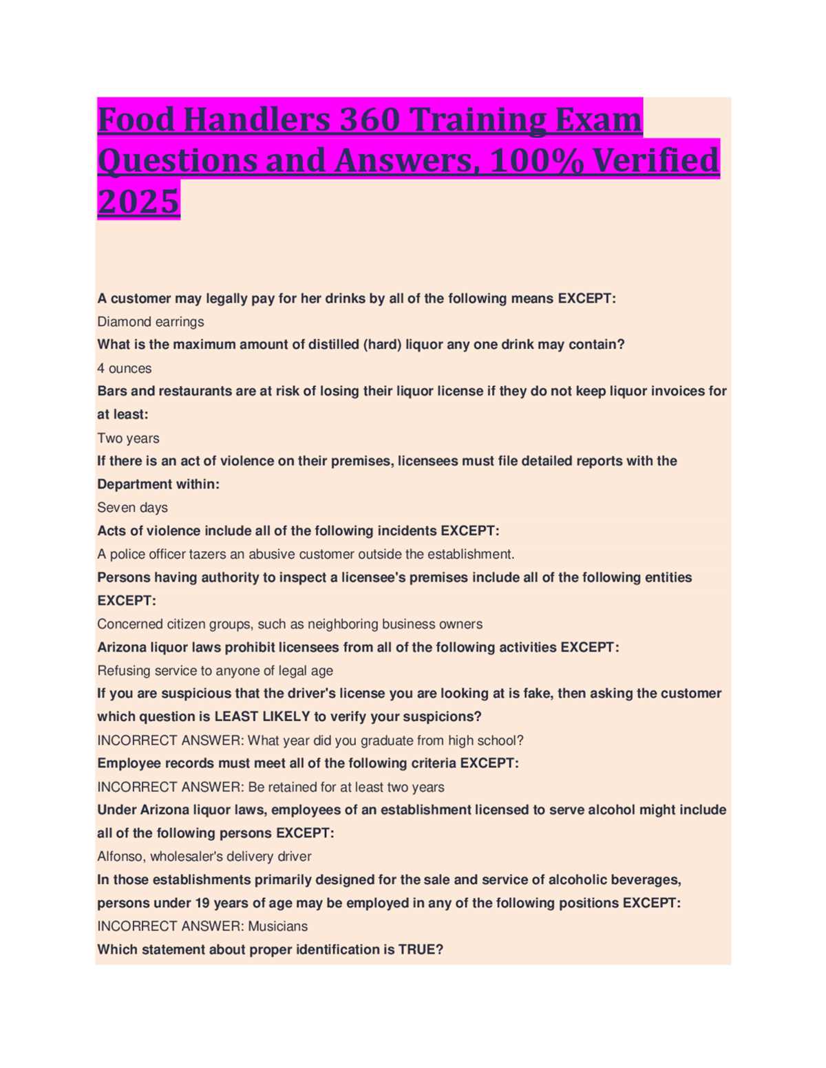 liquor exam answers