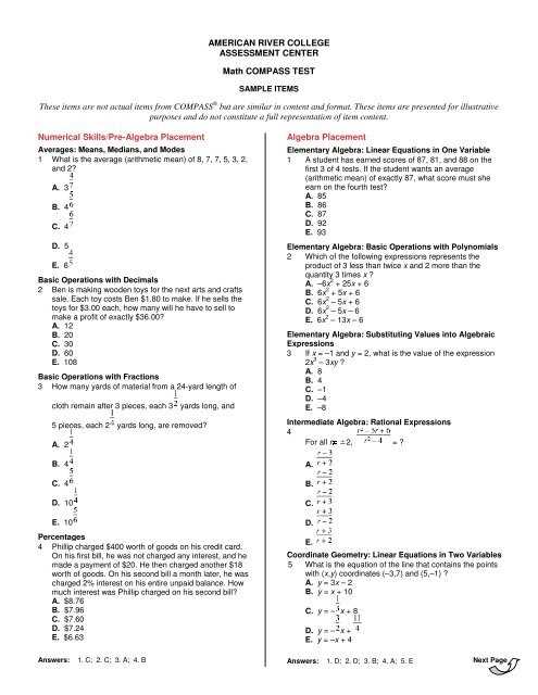 math placement test with answers