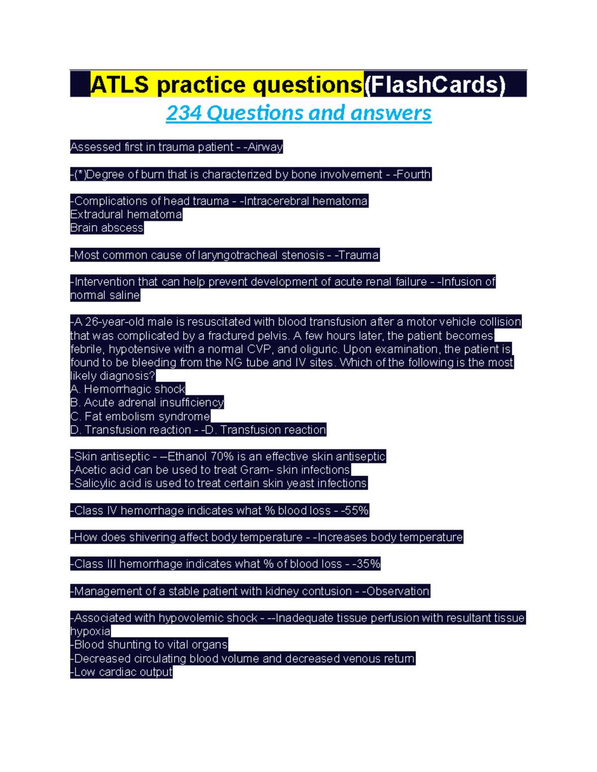 atls practice test answers