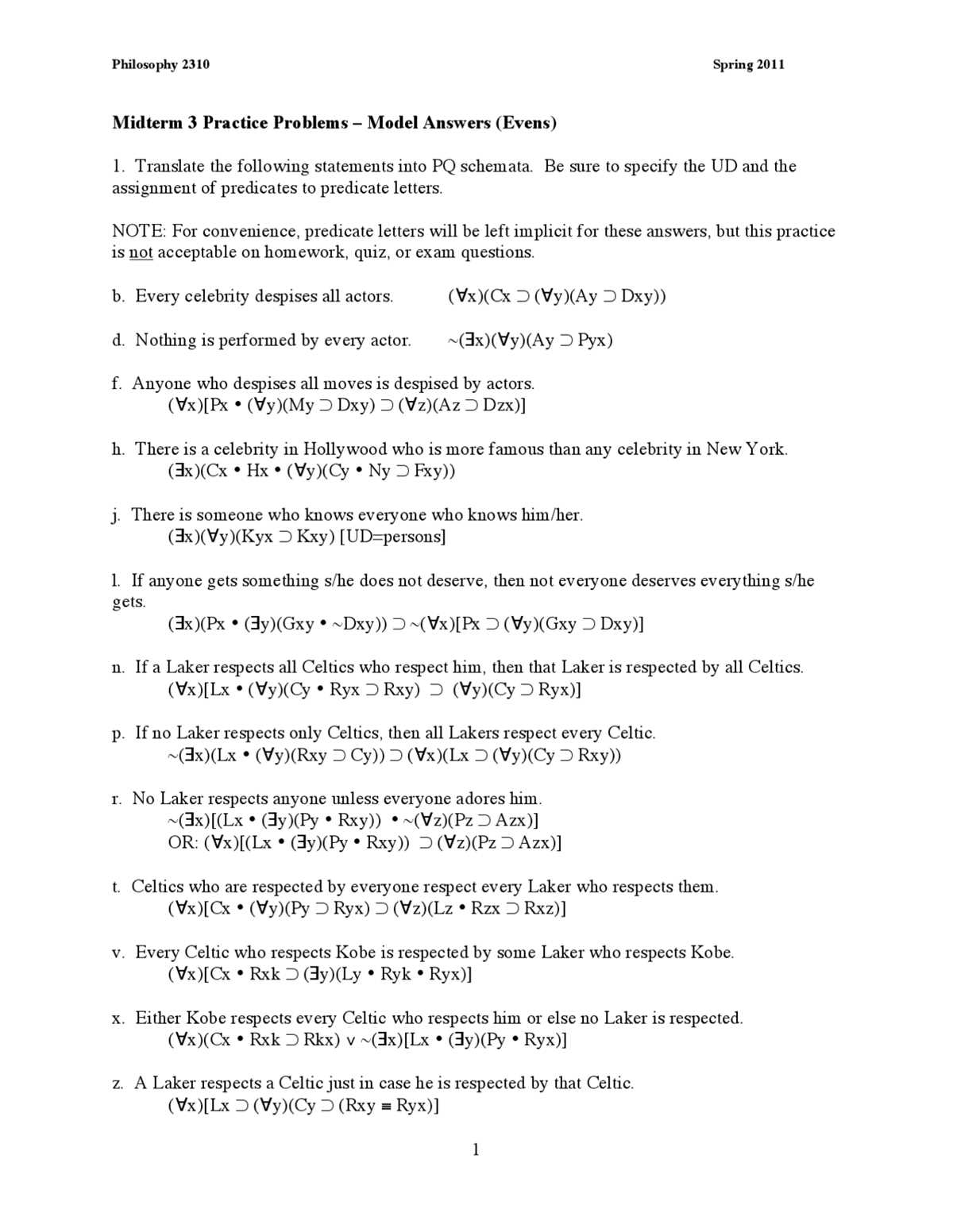 logic exam questions answers
