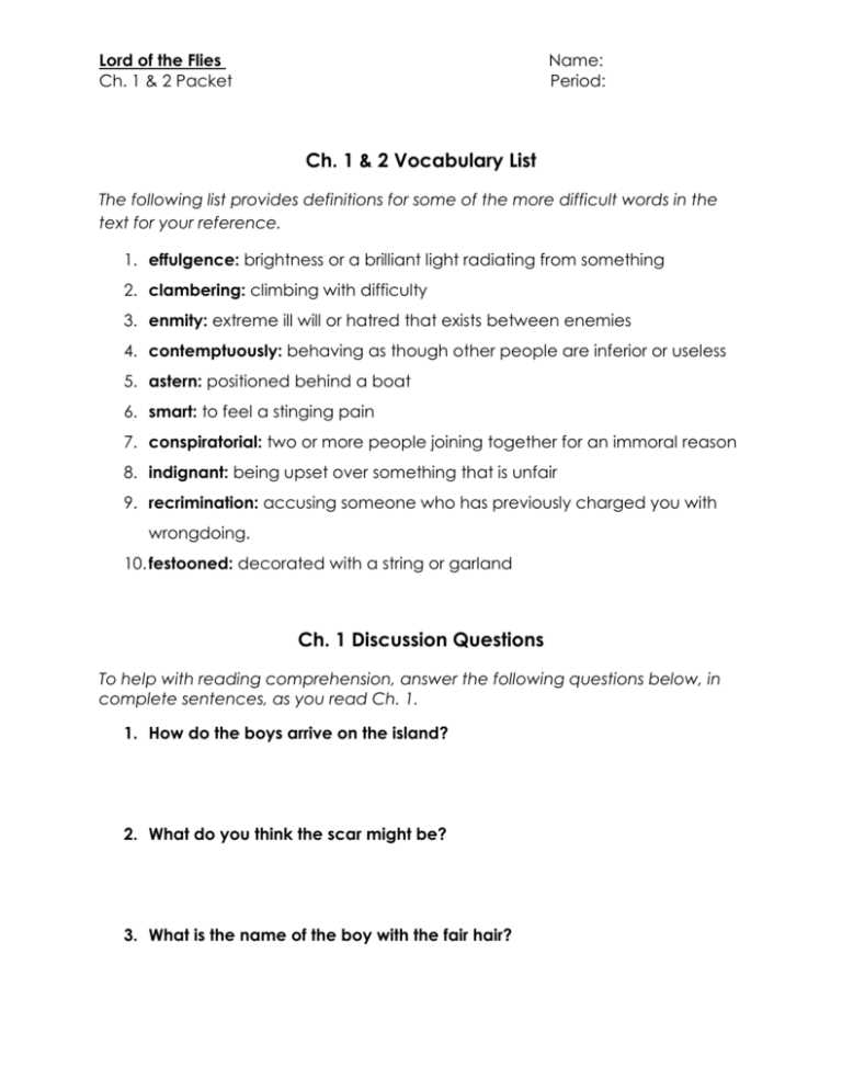 lord of the flies final exam answer key