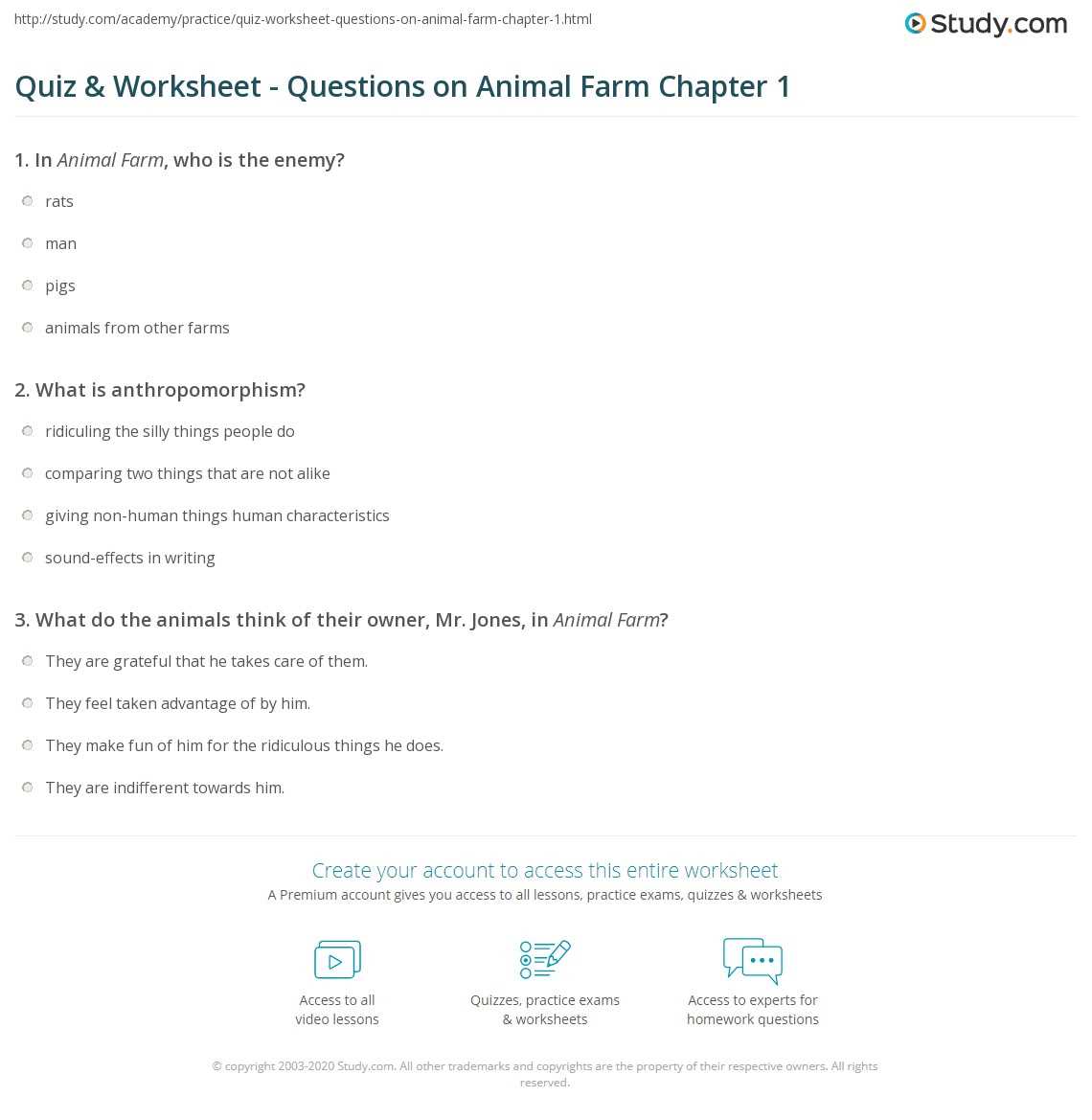 animal farm test multiple choice with answers