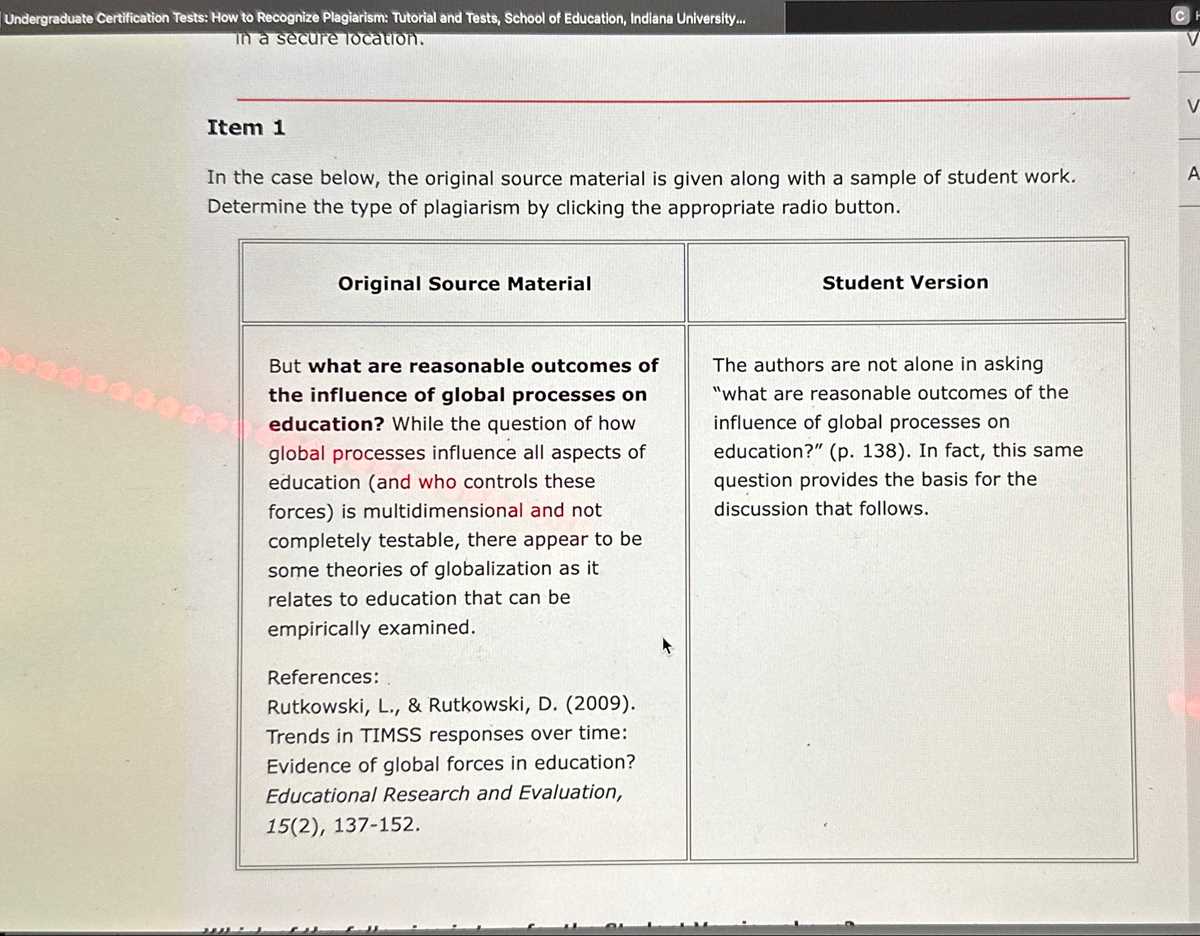 plagiarism iu test answers