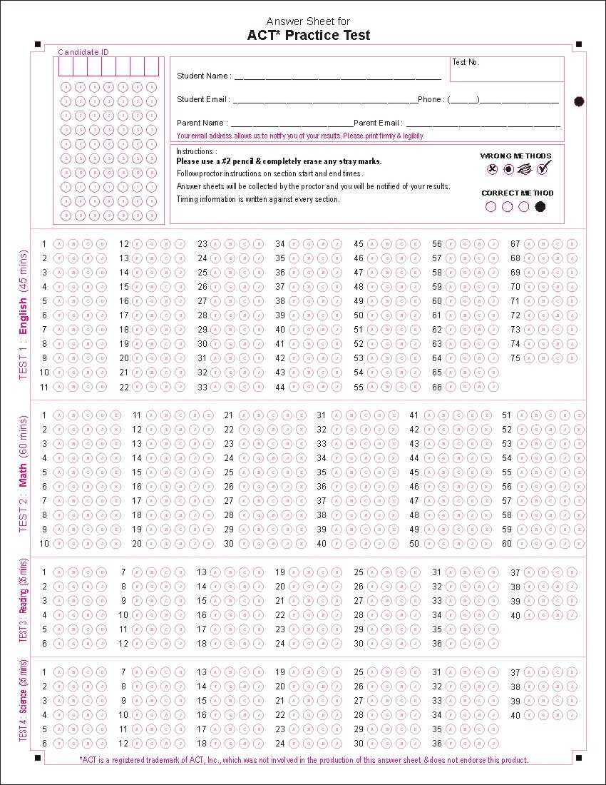 printable act practice test with answers