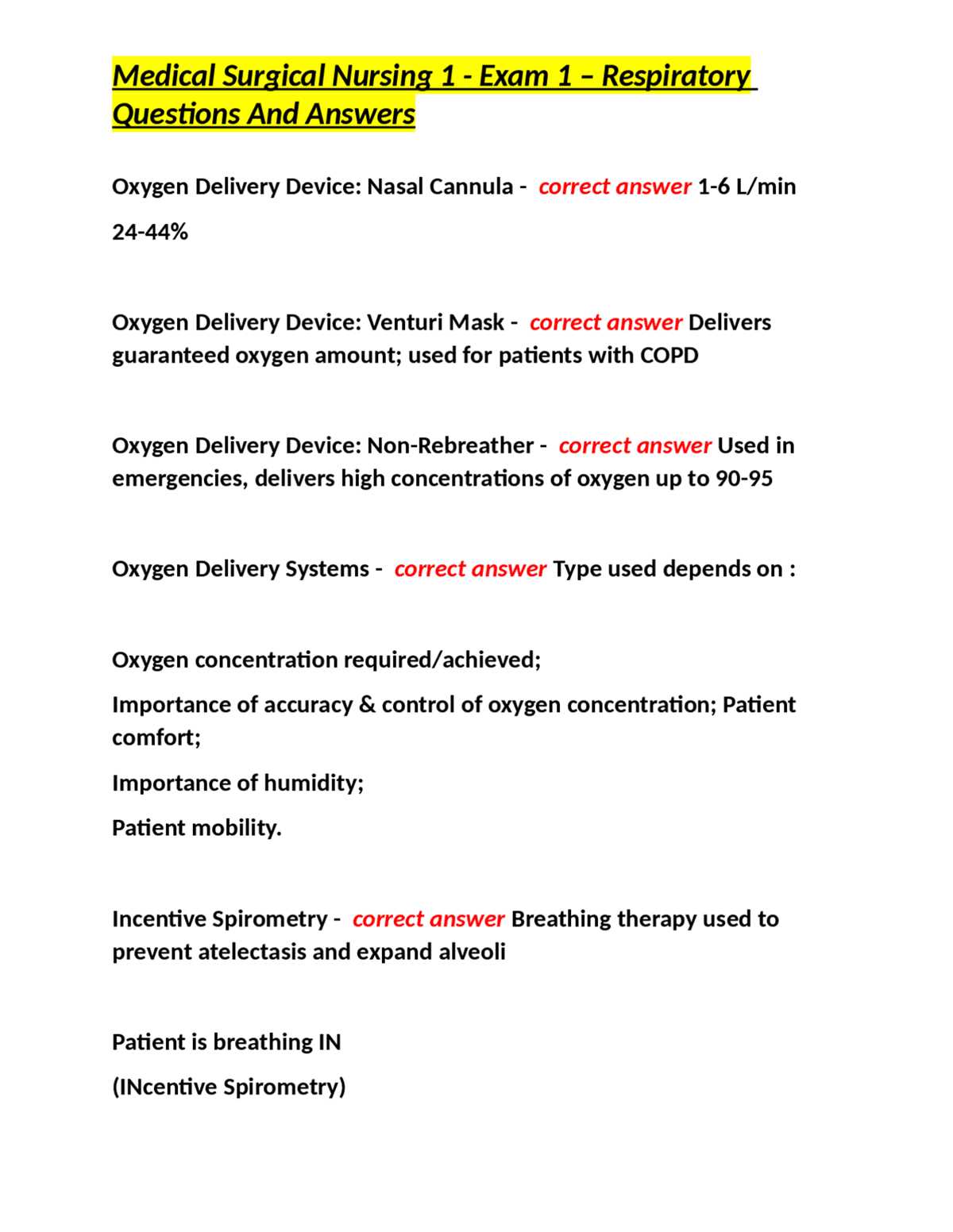 medical surgical nursing test questions and answers