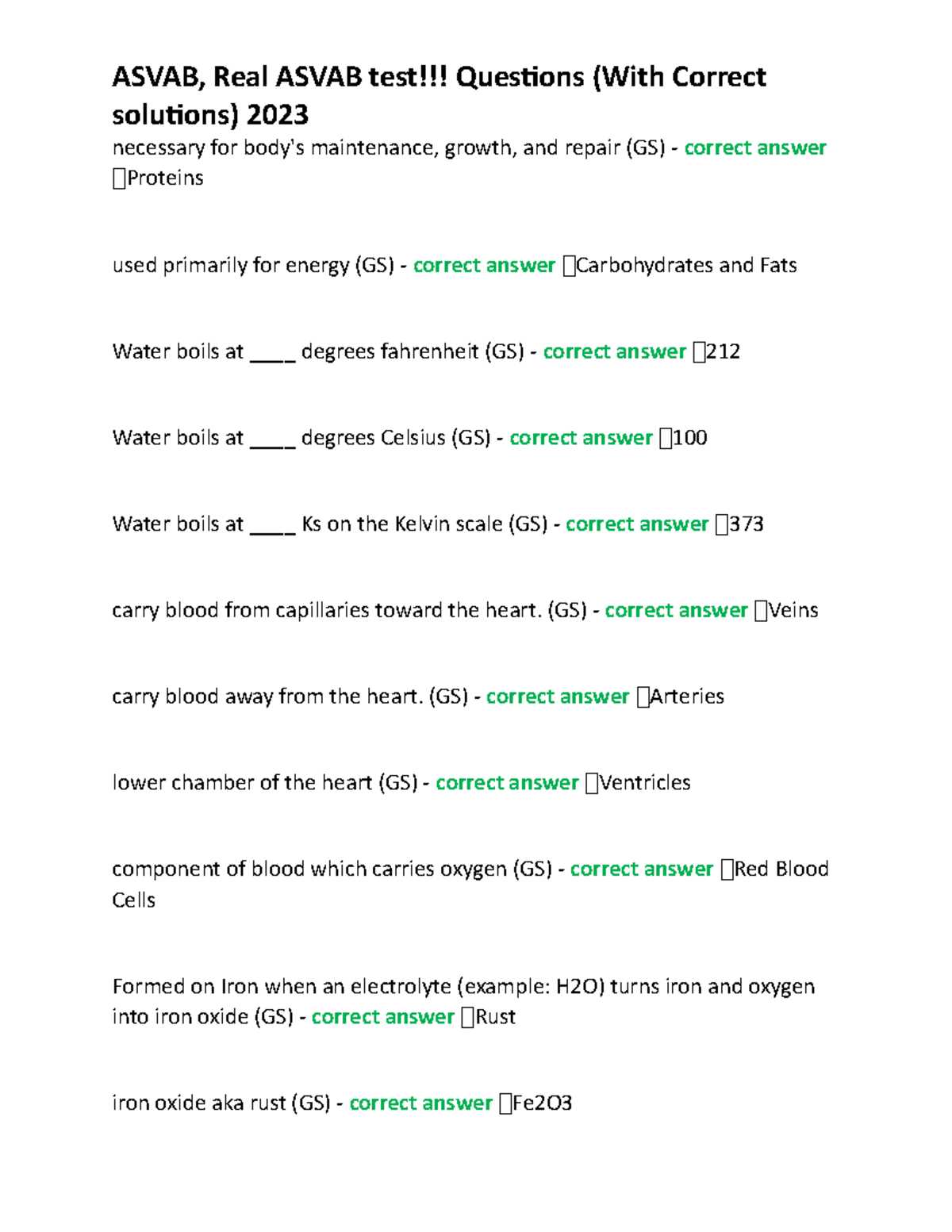 asvab test answer key