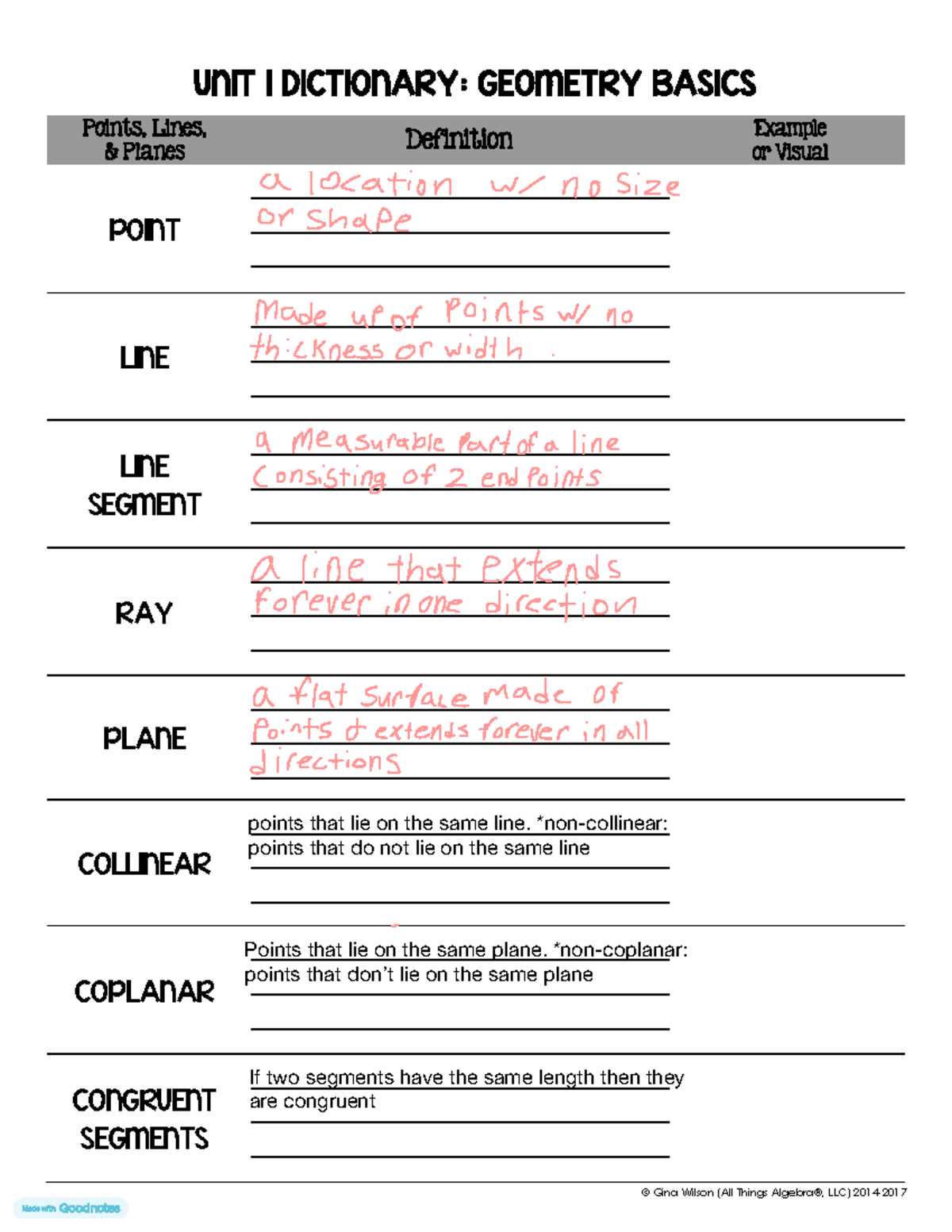 unit 1 test geometry basics gina wilson answer key