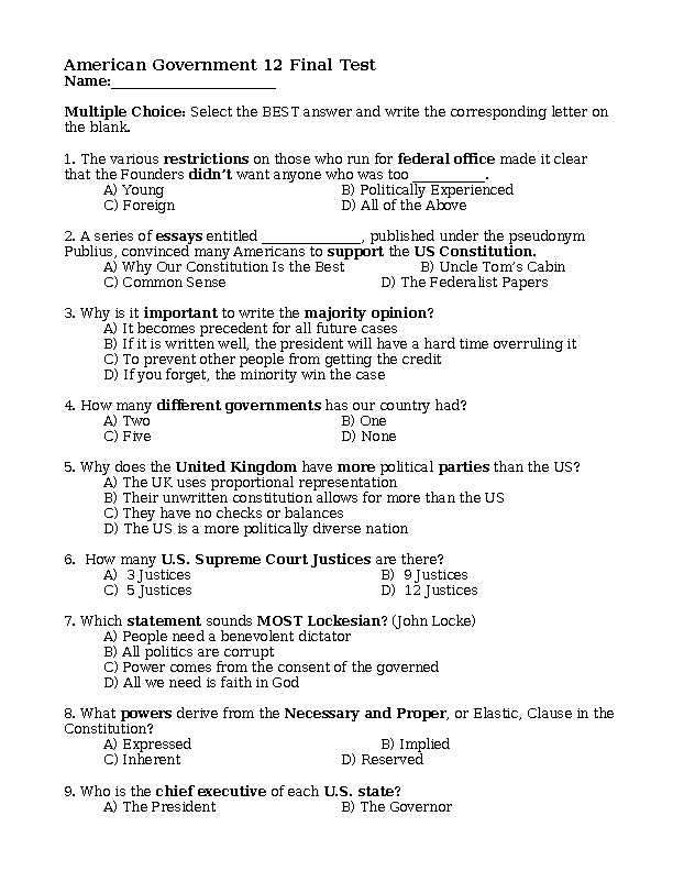 mj civics end of course practice exam answer key