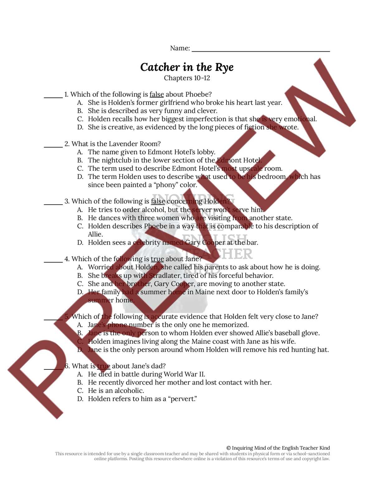 the catcher in the rye test answers the catcher in the rye test answers