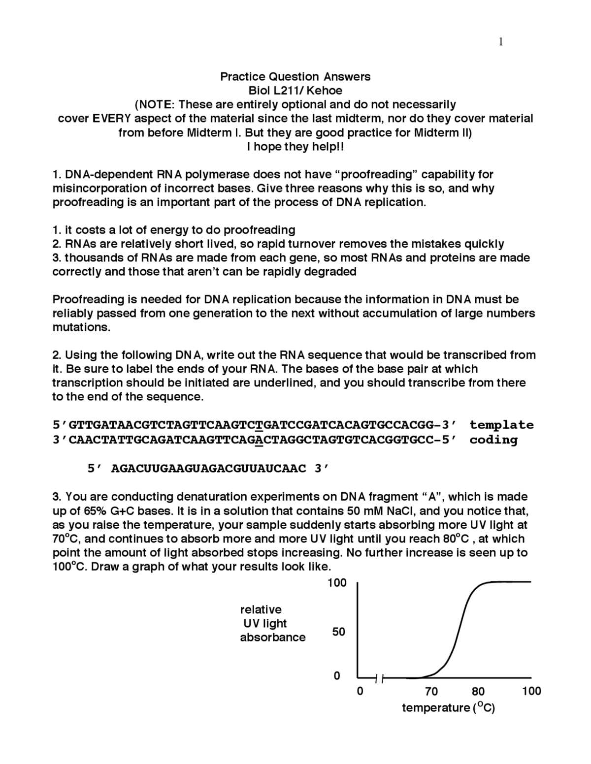 molecular biology exam questions and answers