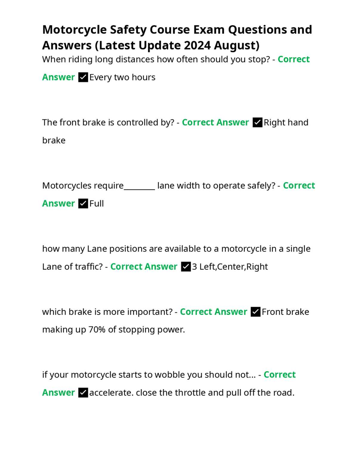 motorcycle test questions and answers
