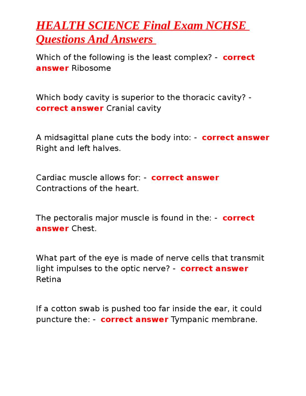 health final exam answers