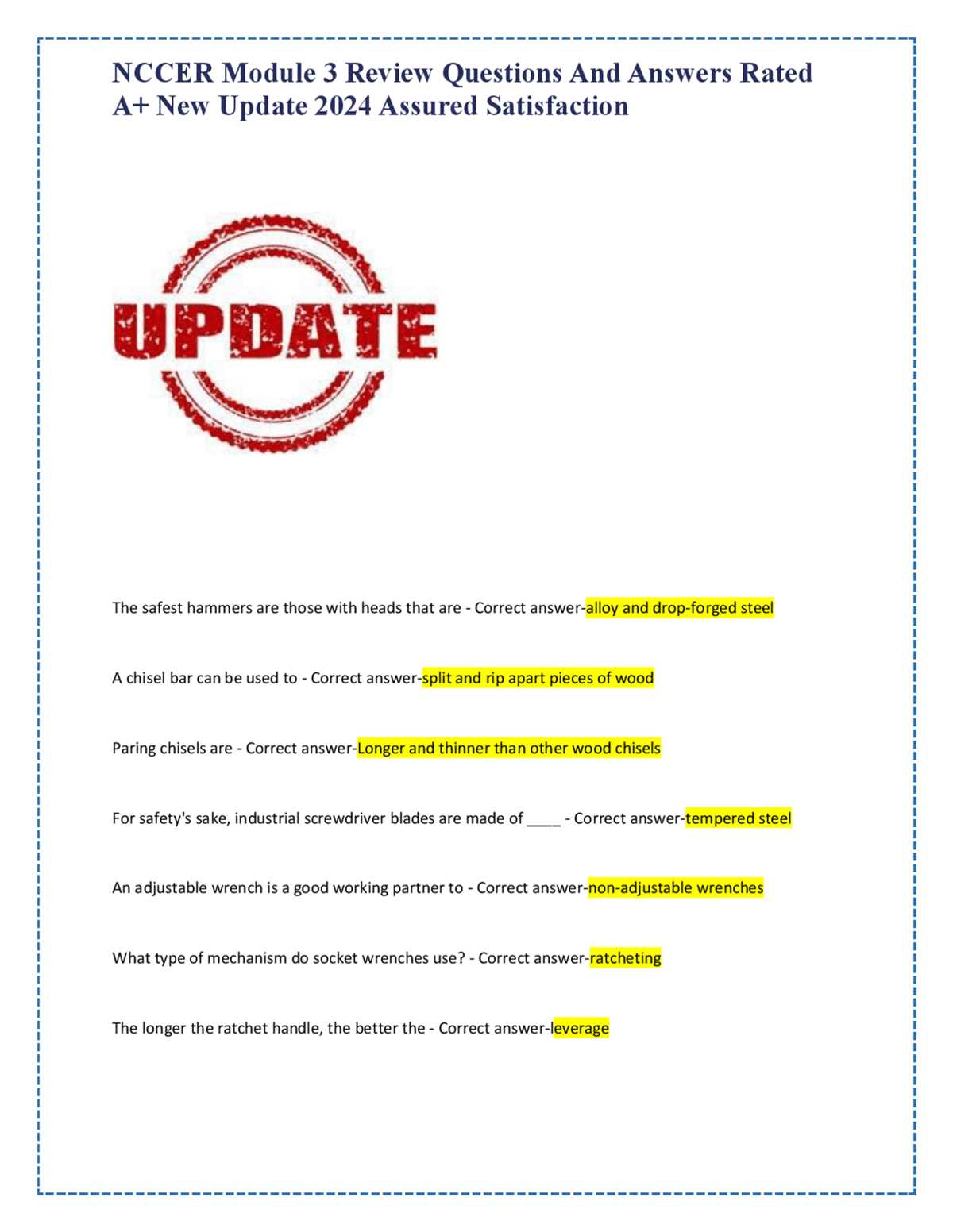 nccer module 8 test answers