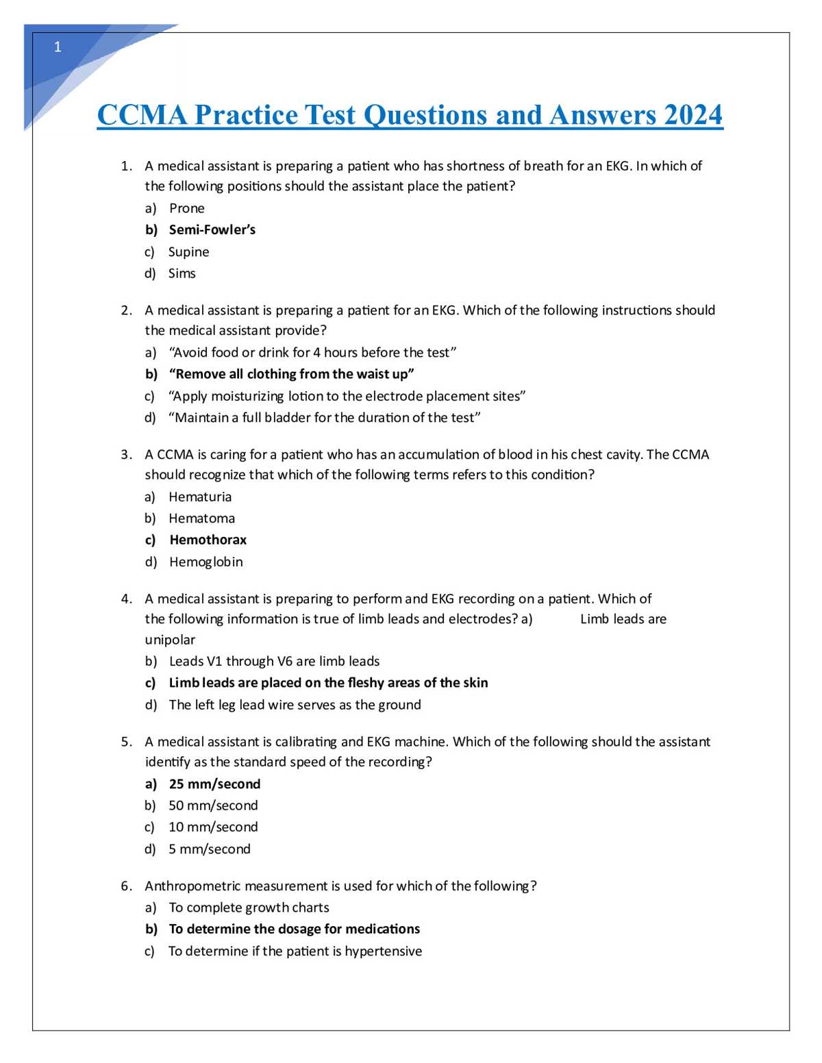nha ccma exam questions and answers