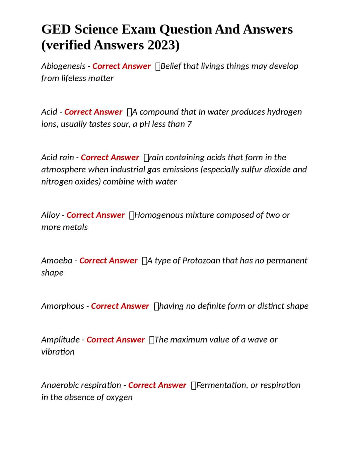 ged test and answers