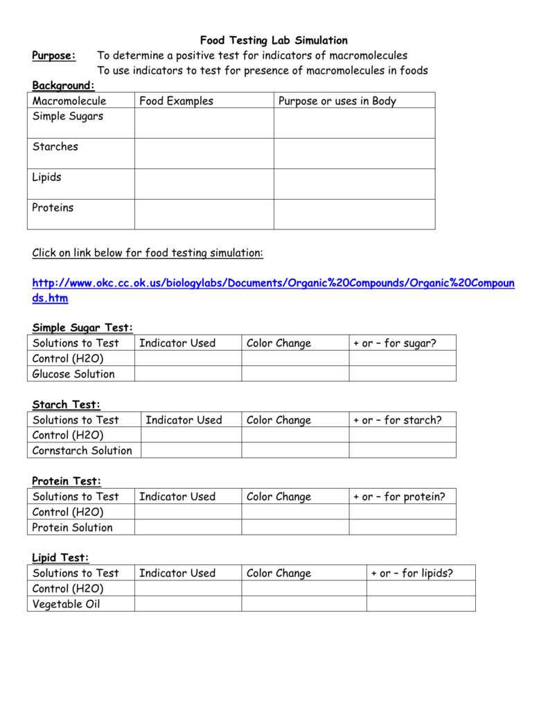 biochemistry tests for food macromolecules answers