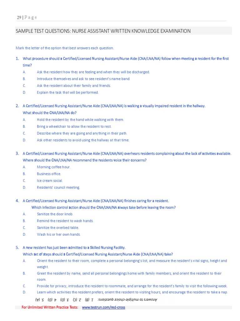 nursing assistant exam questions and answers