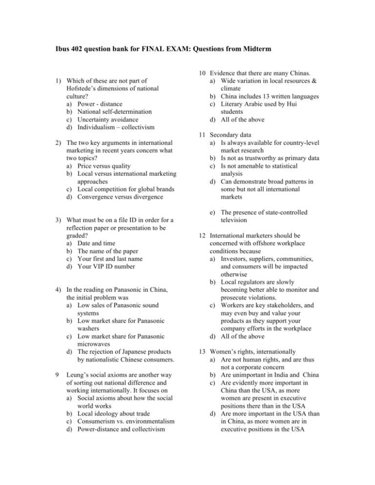 international business final exam questions and answers