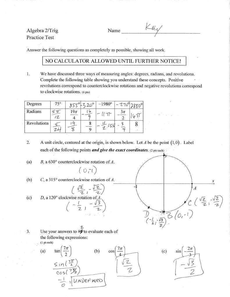 geometry trig test answers
