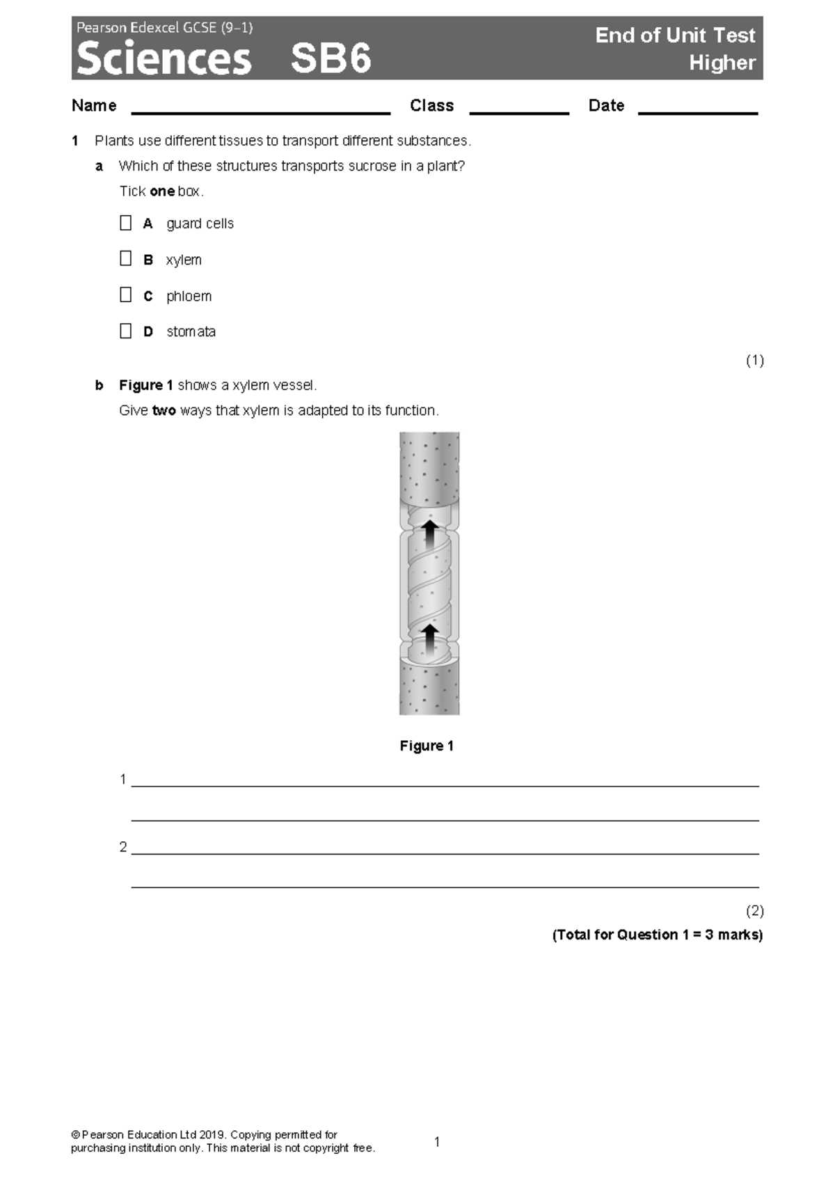 edexcel gcse 9 1 science end of unit test answers
