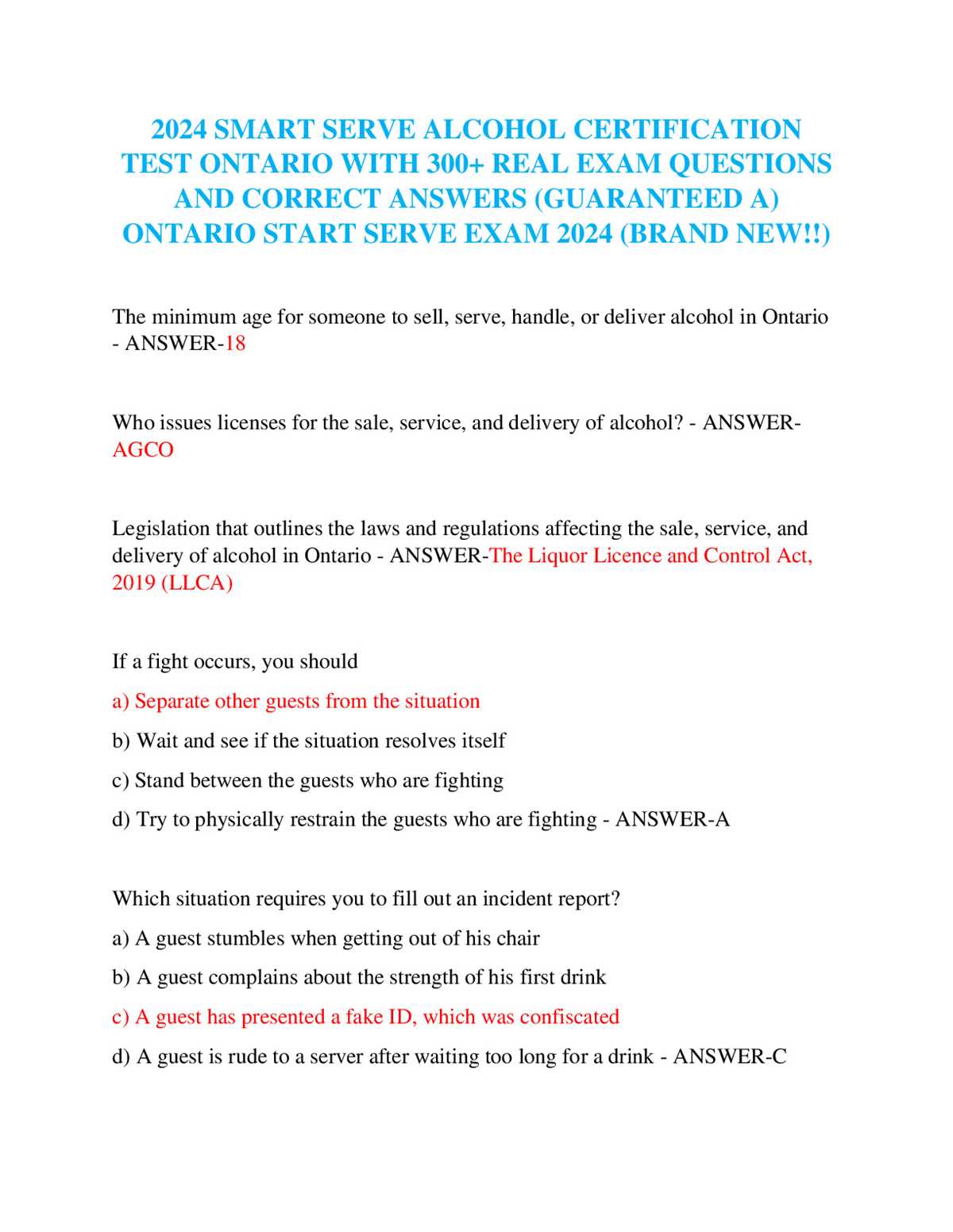 ontario smart serve test answers