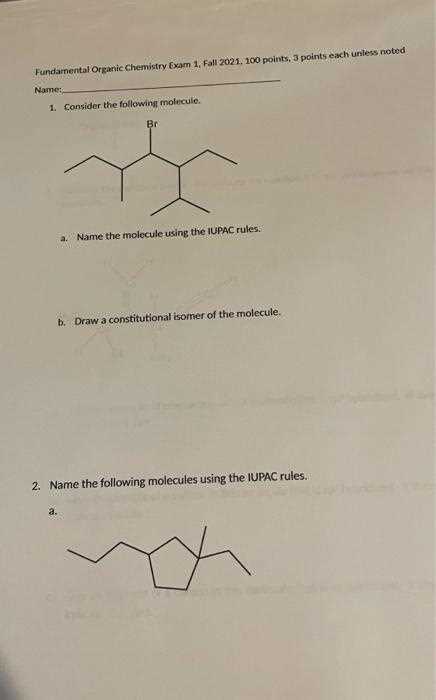 organic chemistry exam 1 answers