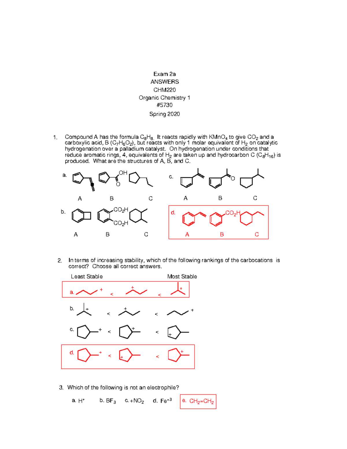 organic chemistry exam with answers