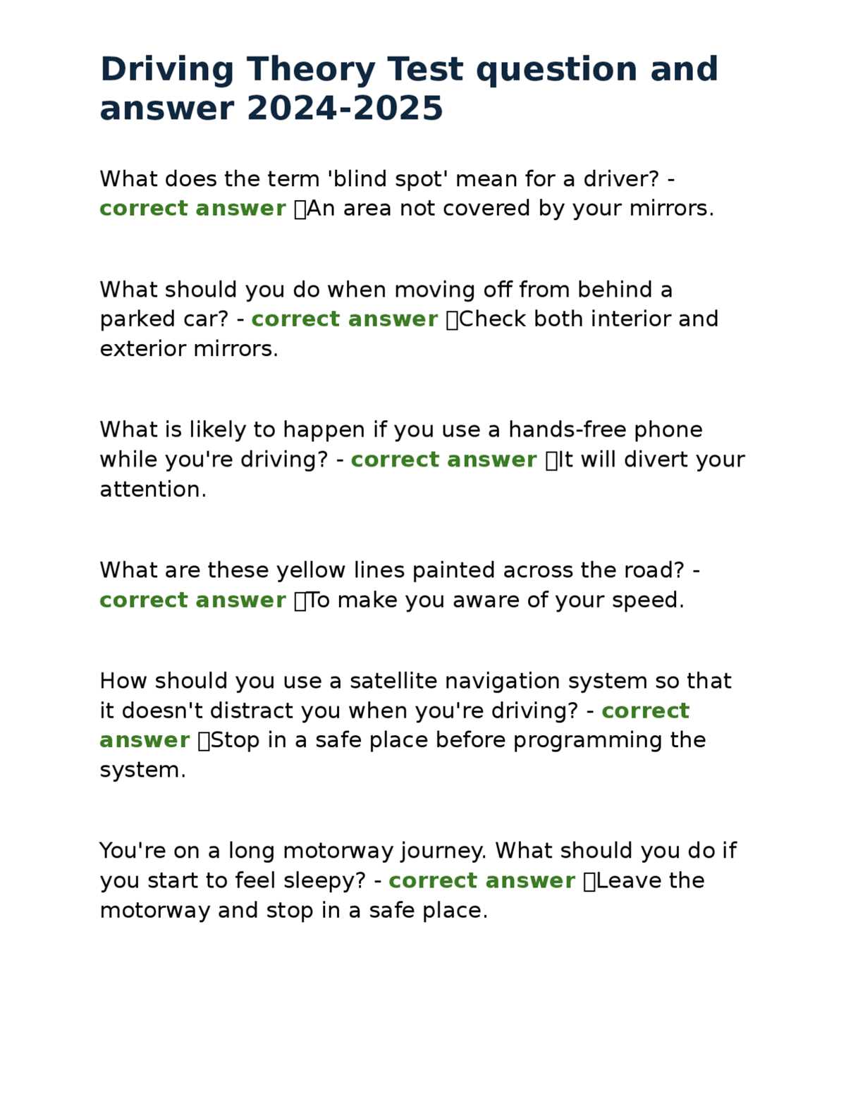 drivewise test answers