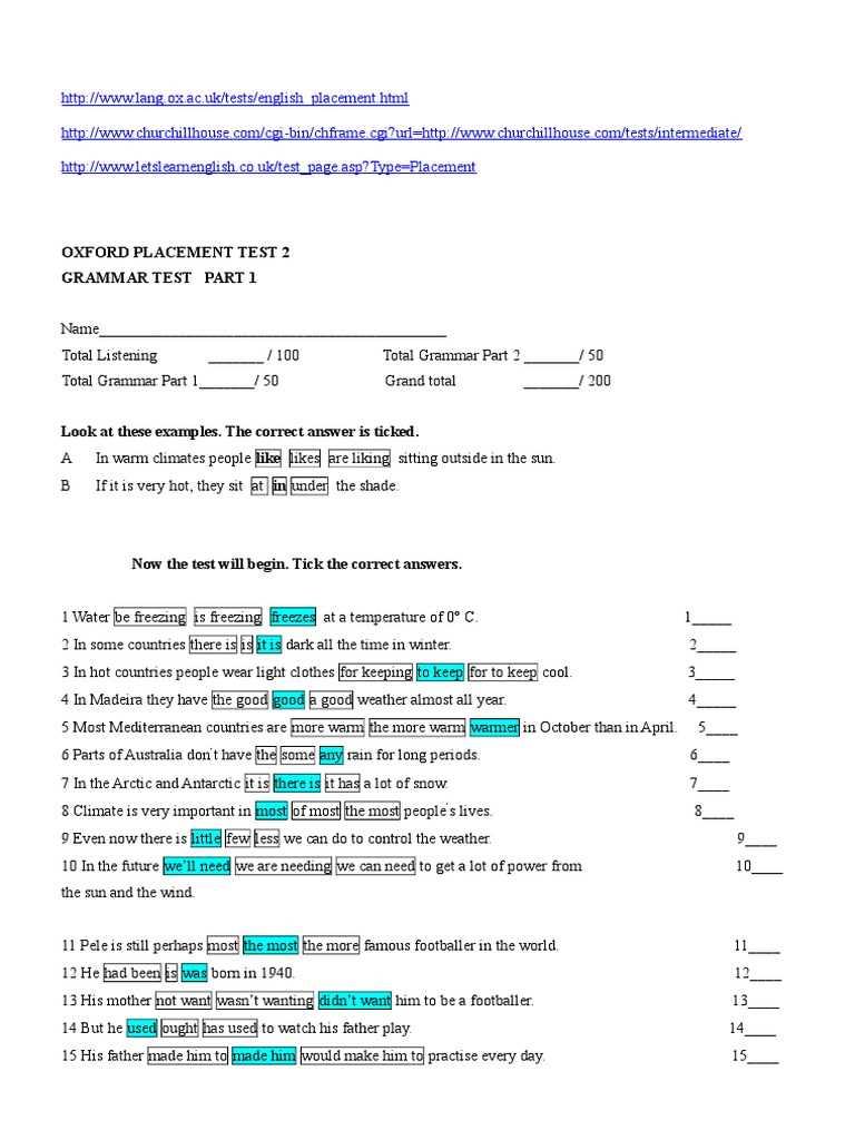oxford online placement test answers