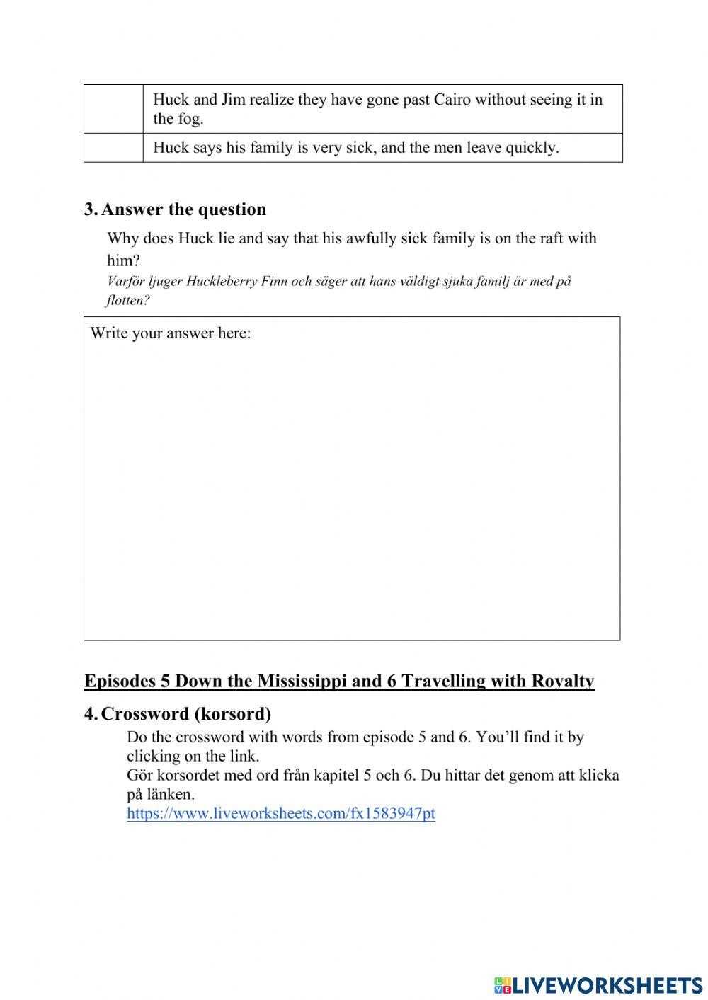 huckleberry finn test answers