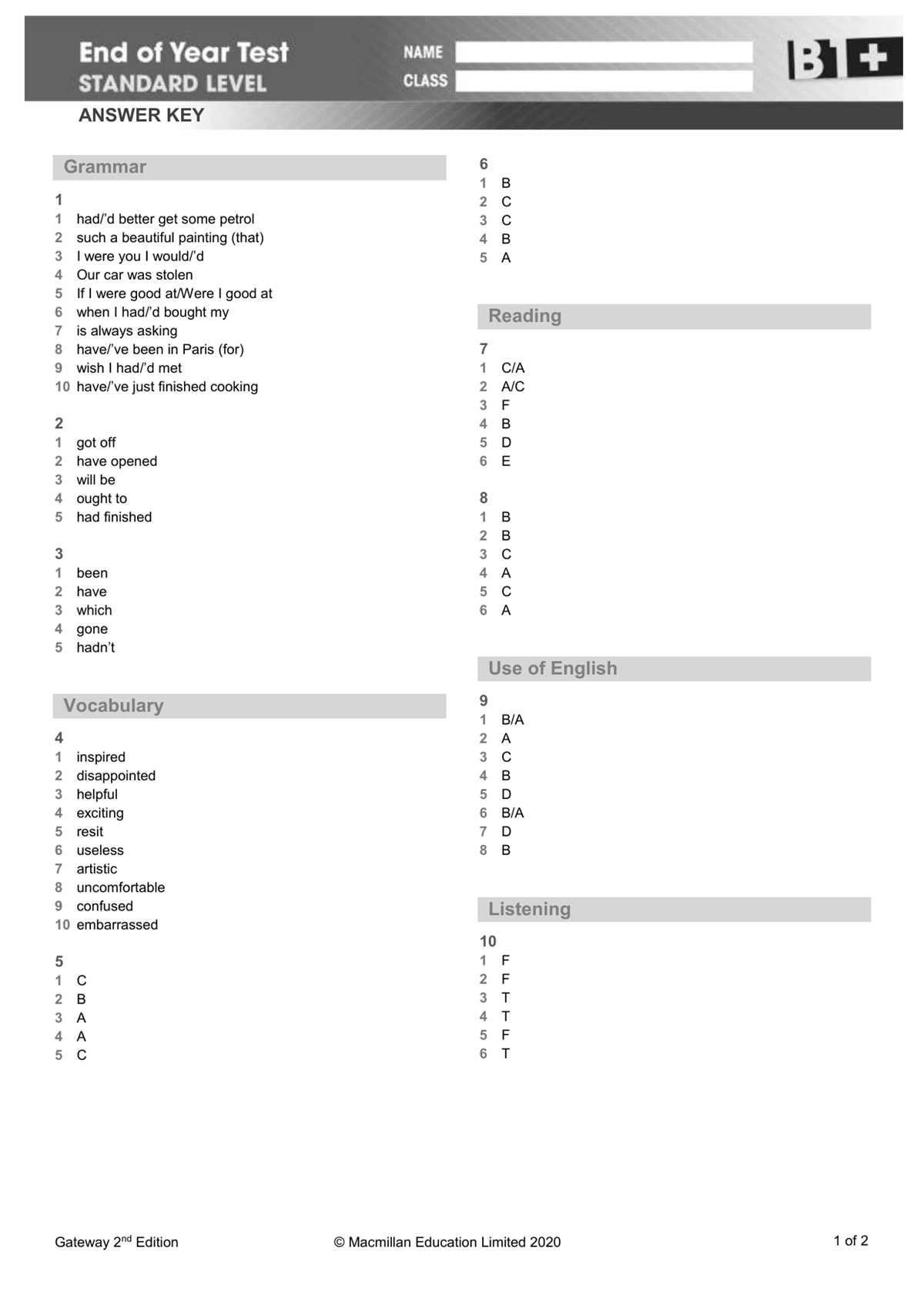pals post test answer key