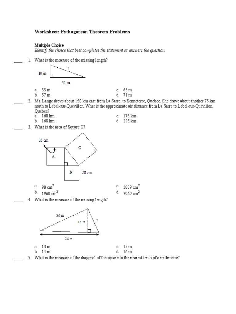 pythagorean theorem test answers