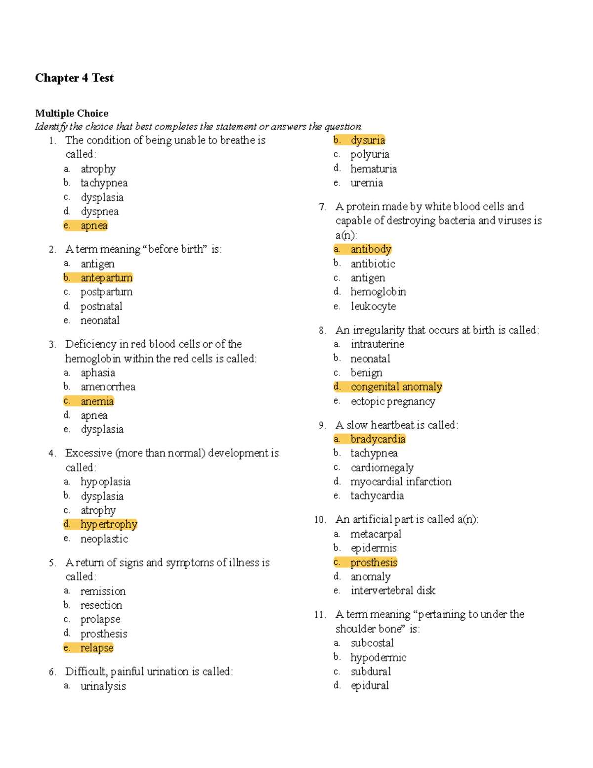 health chapter 4 test answer key