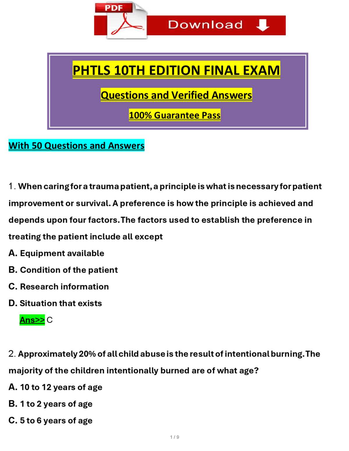 phtls post test answers