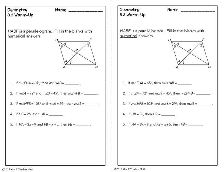 6 3 skills practice tests for parallelograms answers