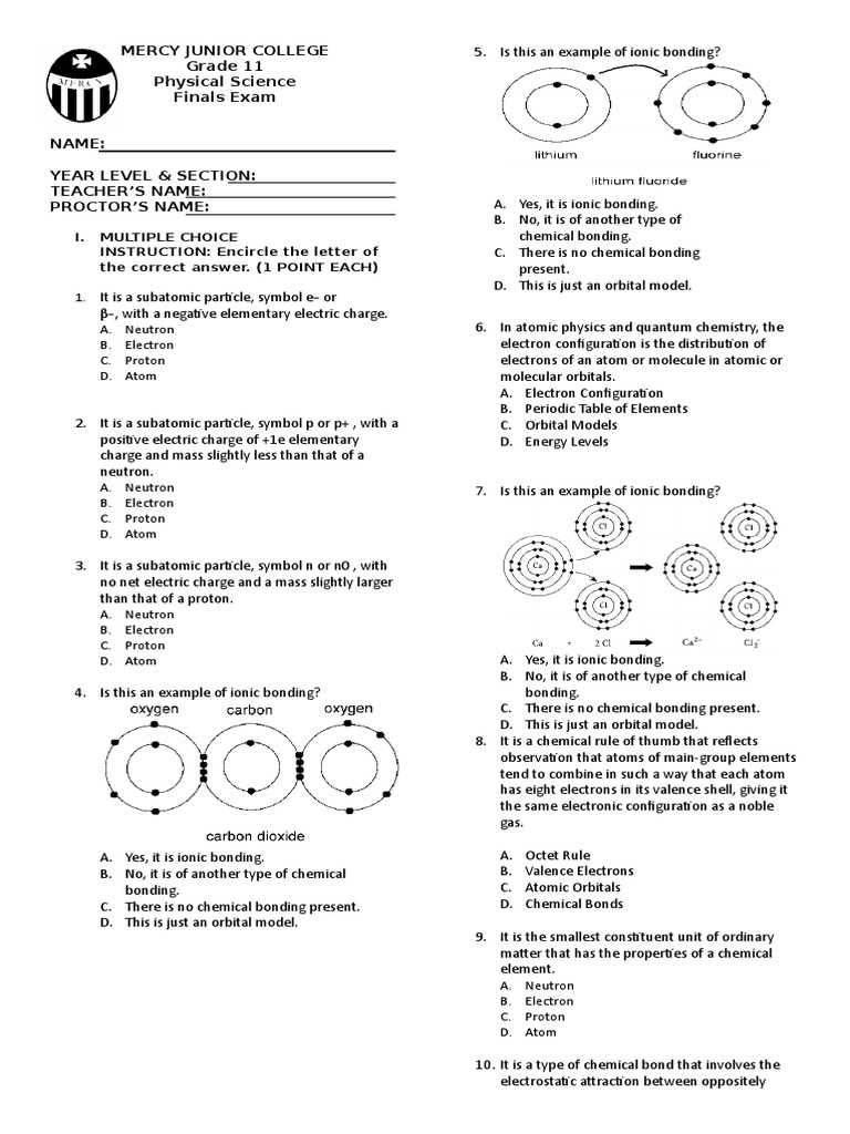 physical science final exam answer key