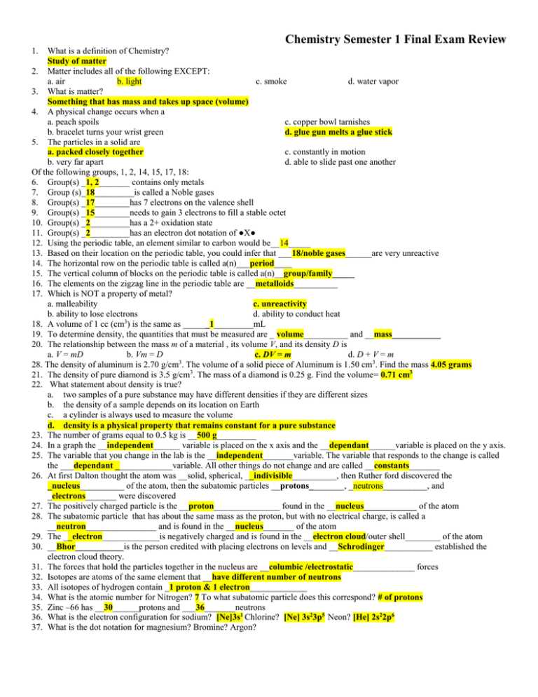 physics semester 1 exam review answers