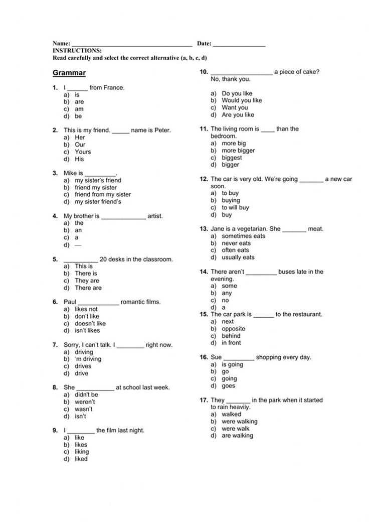 placement test with answers